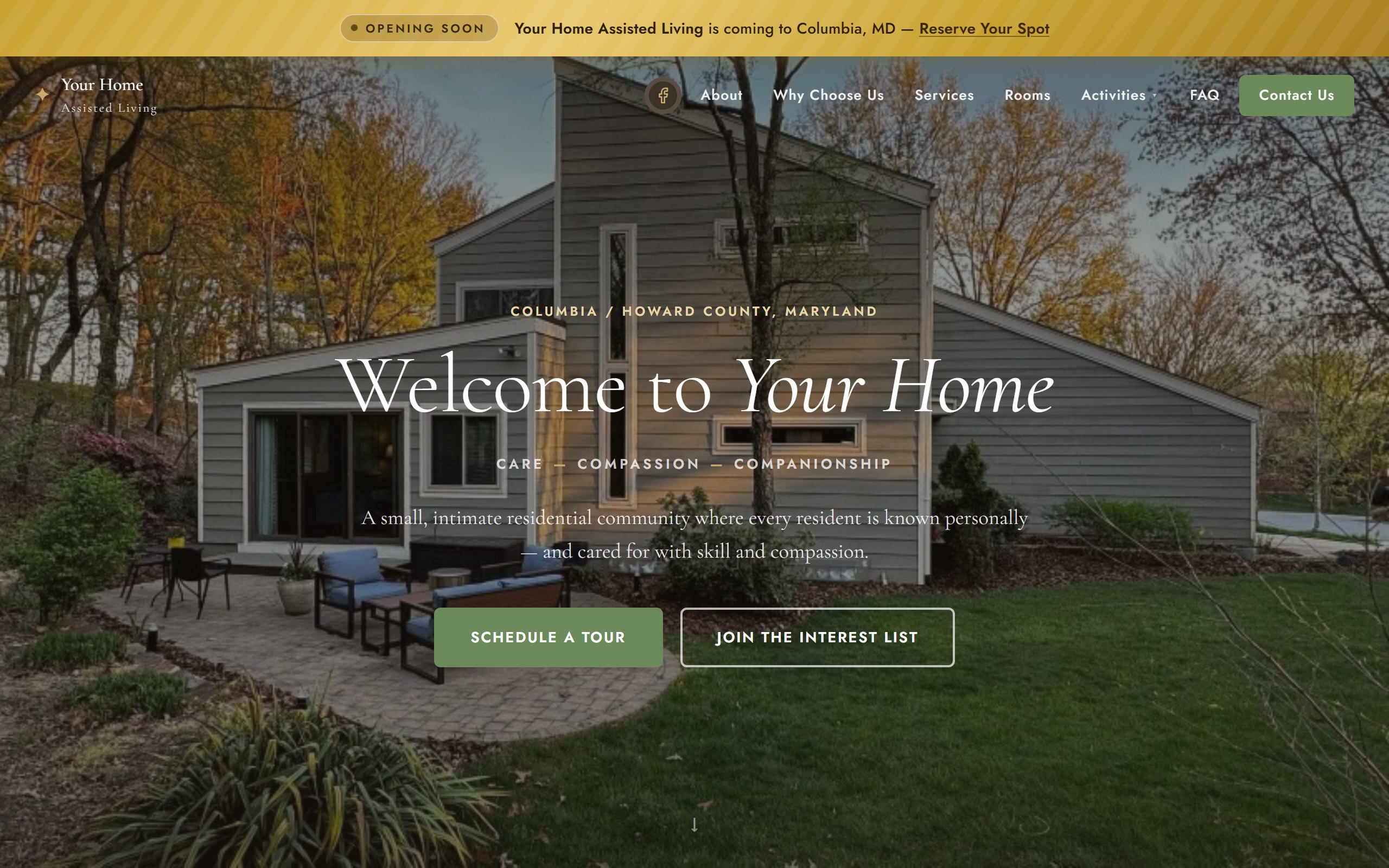 Homepage of the Your Home Assisted Living website